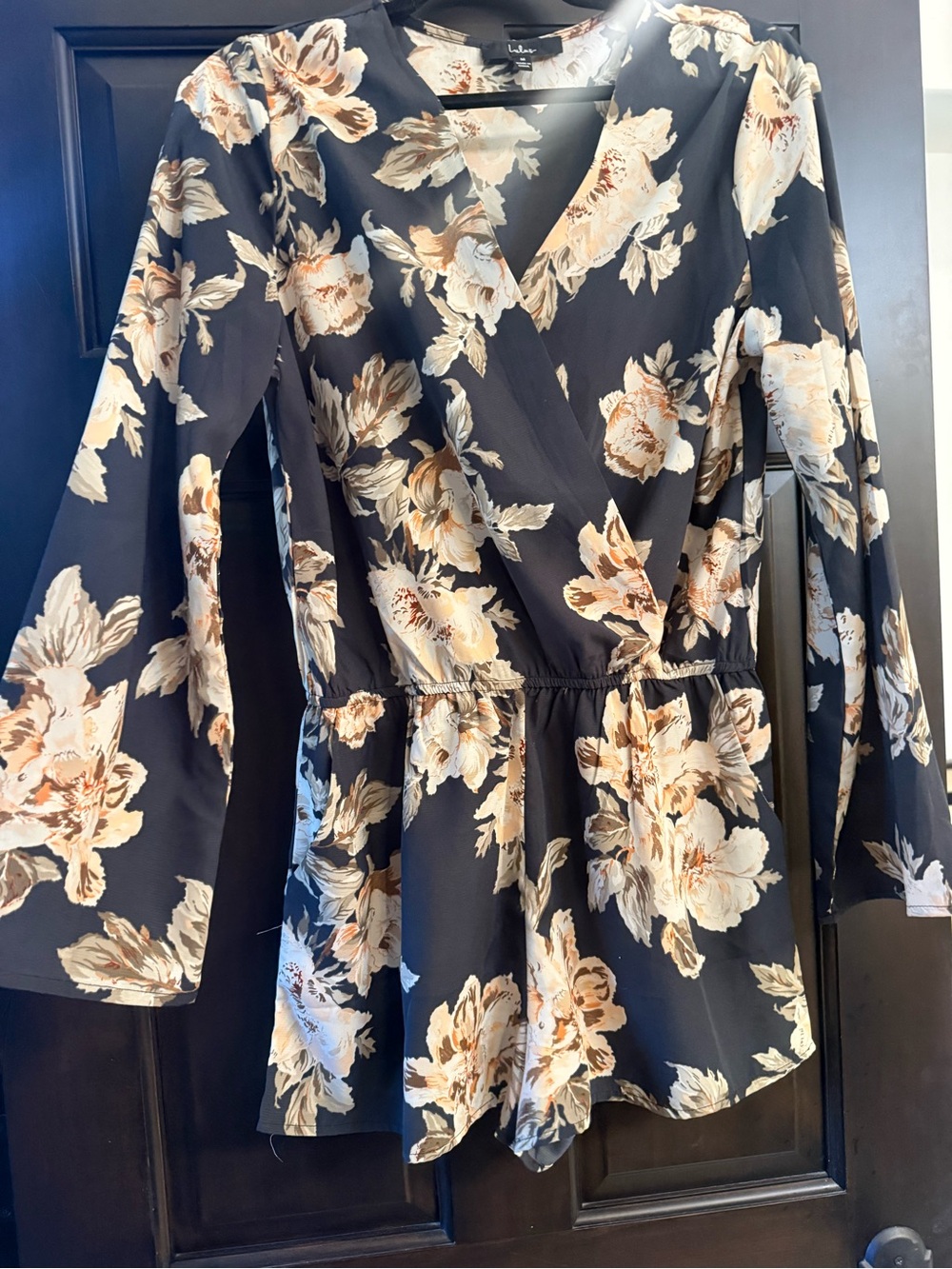 Lulu's Floral Print romper in Black, Cream, Tan